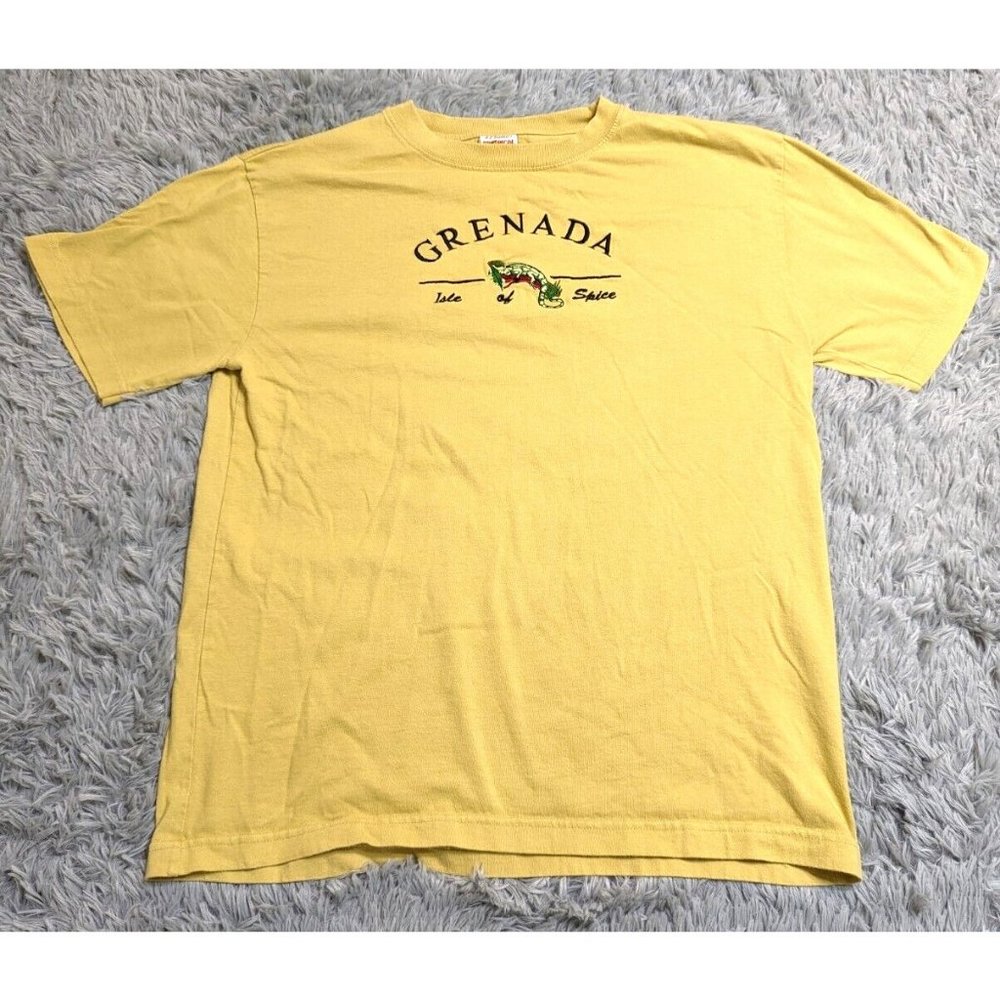 Grenada West Indies TShirt Adult‎ Size Large L Yellow Isle Of Spice Embroidered